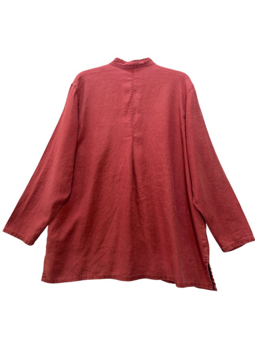 Vintage J. Jill Linen Blouse L Mandarin Collar Dusty Rose Artsy Boho Lagenlook - Picture 3 of 10